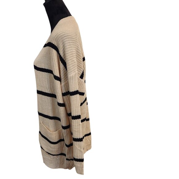 NWT Main Strip Beige and Black Stripe Cardigan Size L - Picture 2 of 6